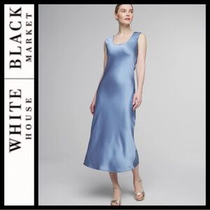 NWT White House Black Market Blue Satin Slip Dress